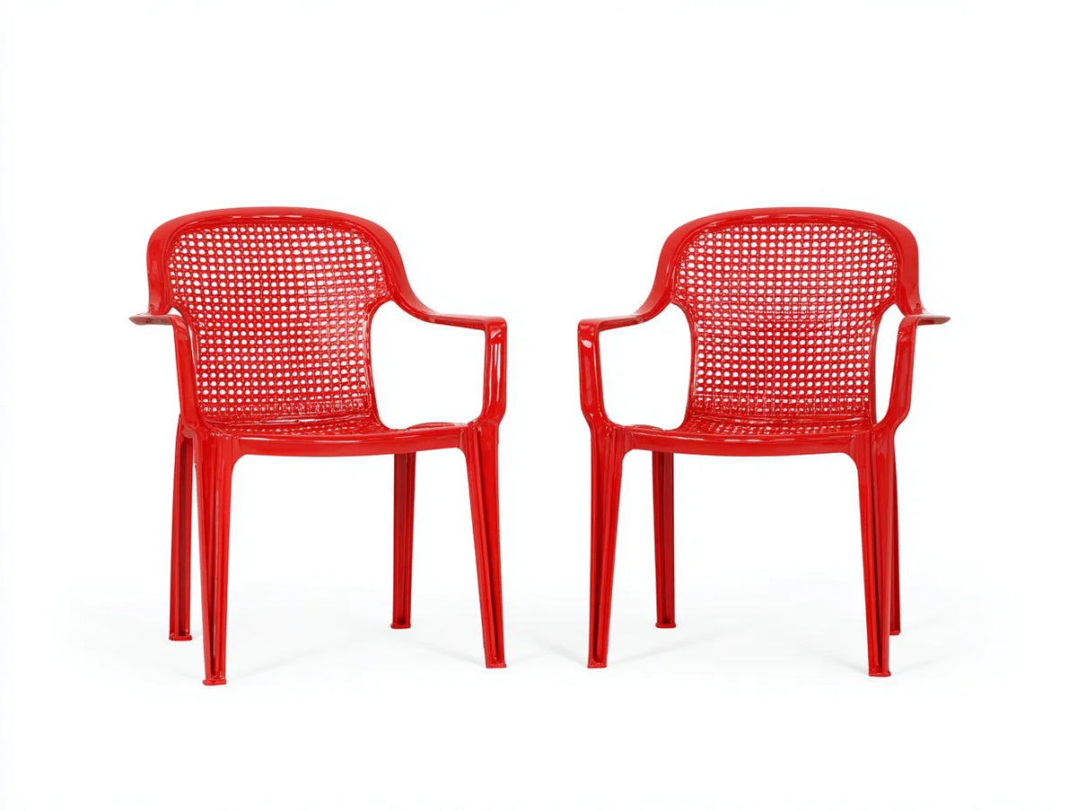 Sillas de comedor para exteriores set de 2 57×58×82 cm - rojo - resina con respaldo calado