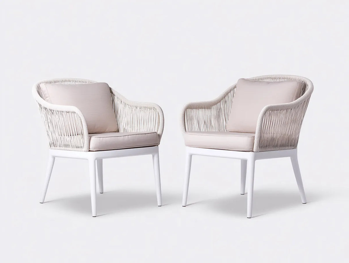 Sillas de comedor para exteriores de ratán sintético 72×75×80 cm - blanco y beige - diseño elegante con reposabrazos para terraza