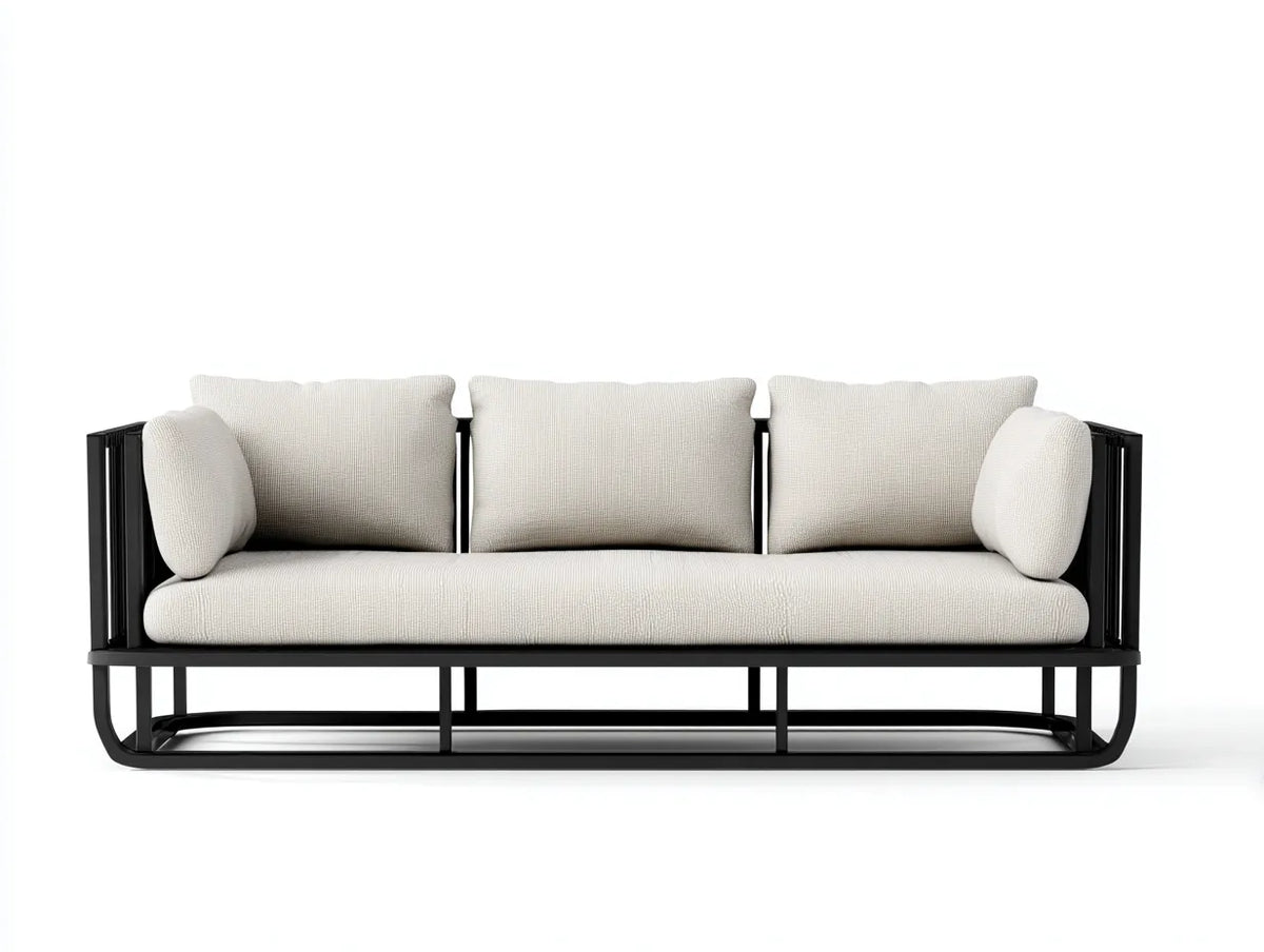 Sofá de 3 plazas de exterior con estructura metálica 230×88×80 cm - blanco y negro - estilo moderno para salón