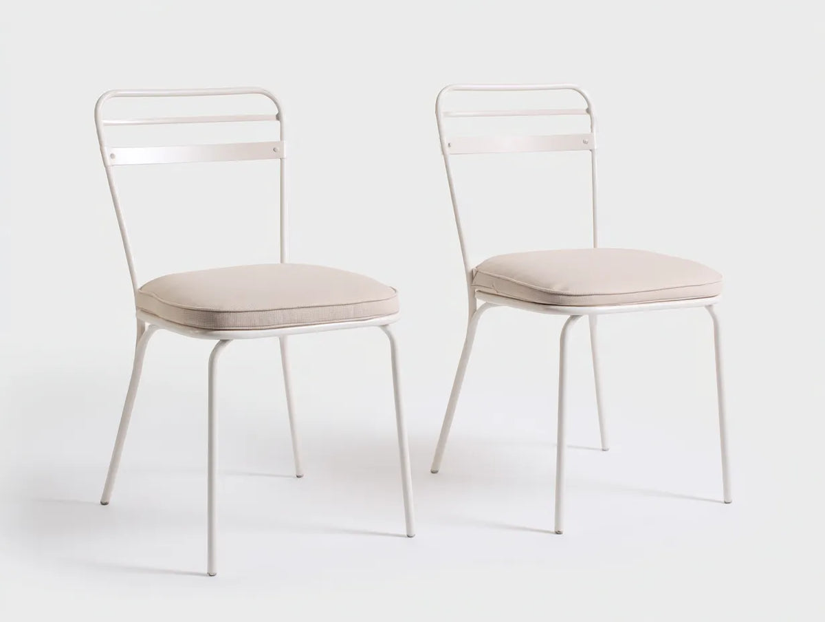 Sillas de comedor para exteriores de metal 55×58×86 cm - blanco - estilo moderno con cojín para terraza