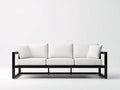 Sofá de 3 plazas 218 x 85 x 78 cm - metal negro y tapizado blanco - diseño abierto para salón