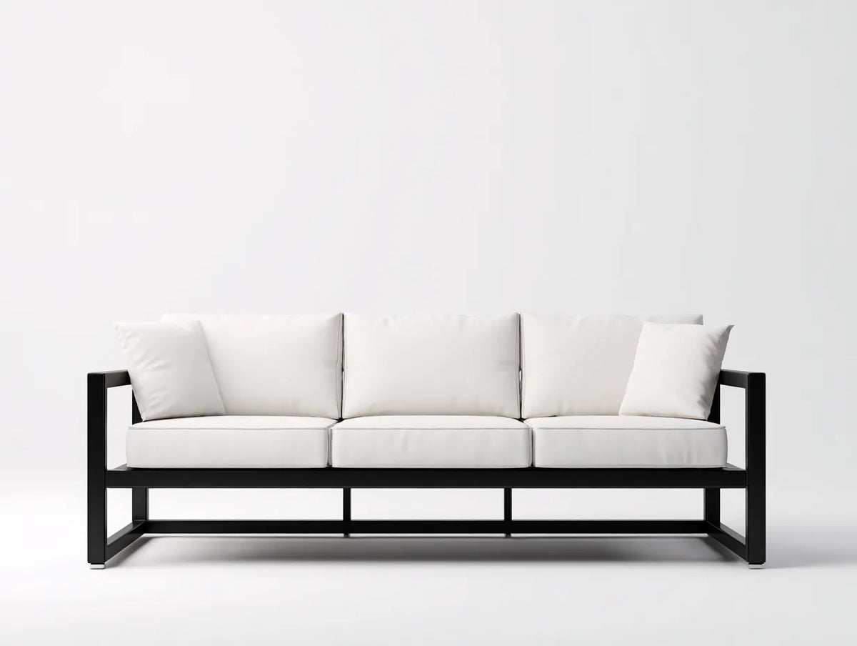Sofá de 3 plazas 218 x 85 x 78 cm - metal negro y tapizado blanco - diseño abierto para salón