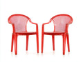 Sillas de comedor para exteriores de plástico 57×55×80 cm - rojo - respaldo perforado con reposabrazos