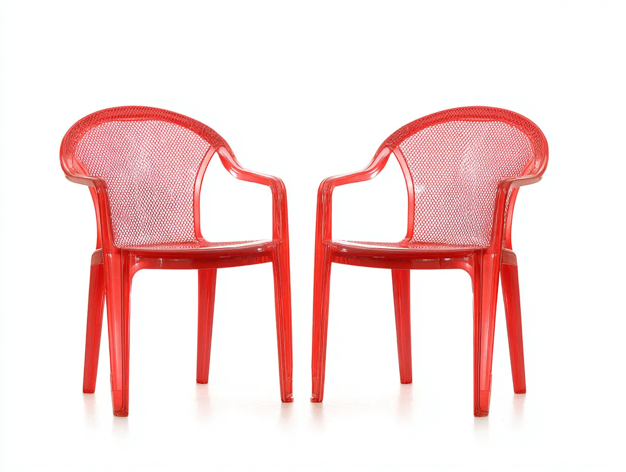 Sillas de comedor para exteriores de plástico 57×55×80 cm - rojo - respaldo perforado con reposabrazos
