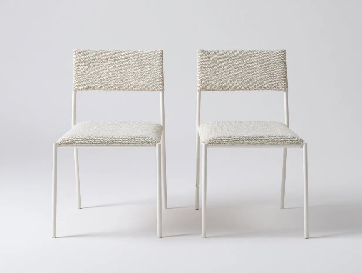 Sillas de comedor para exteriores set de 2 48×54×82 cm - beige y blanco - estructura metálica minimalista