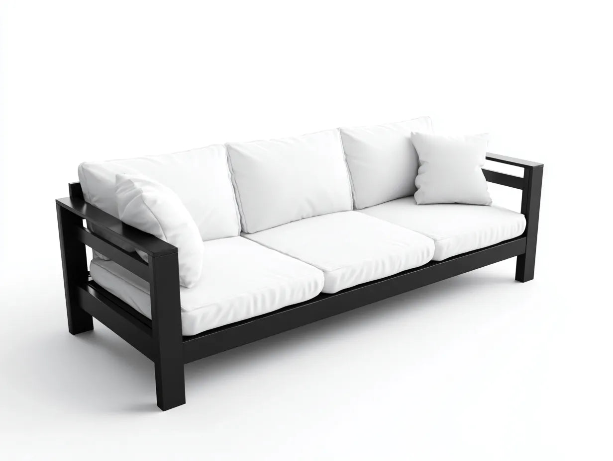 Sofá de 3 plazas 210 x 82 x 78 cm - madera negra y tapizado blanco - estilo lineal para salón