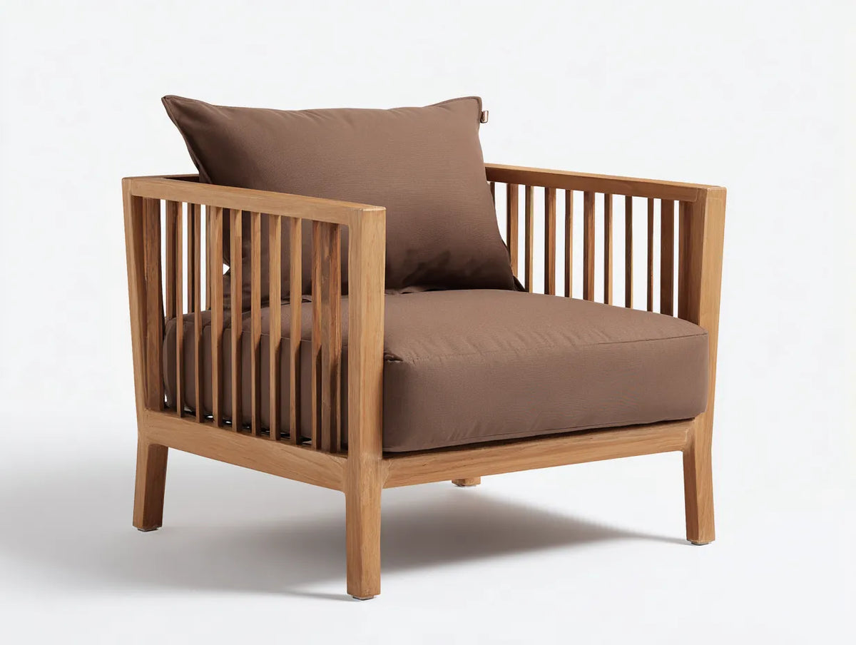 Silla de ocio al aire libre de madera 82×84×79 cm - madera natural y marrón - diseño de lamas para terraza