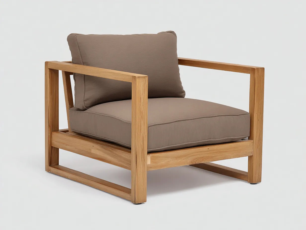 Silla de ocio al aire libre de madera 78×82×75 cm - marrón y gris topo - diseño moderno confortable para terraza
