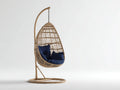 Silla colgante 100×95×190 cm - ratán natural y azul - con soporte para terraza