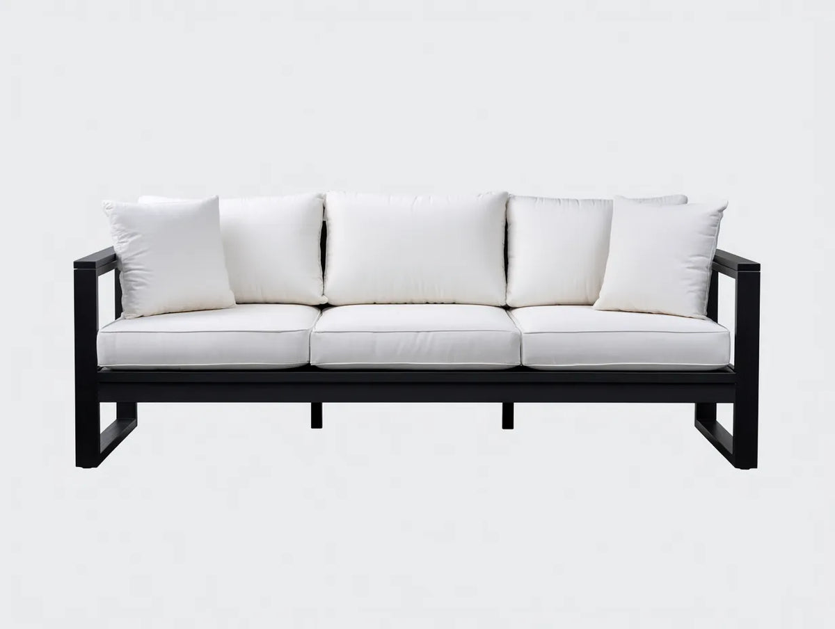 Sofá de 3 plazas con estructura metálica 235×92×82 cm - blanco y negro - diseño contemporáneo para salón