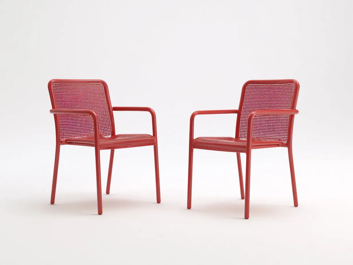 Sillas de comedor para exteriores de metal perforado 56×54×82 cm - rojo - con reposabrazos para terraza