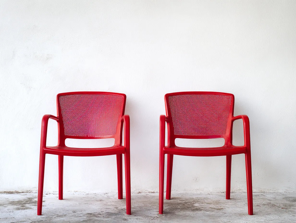 Sillas de comedor para exteriores apilables de plástico 56×57×81 cm - rojo - con brazos para terraza