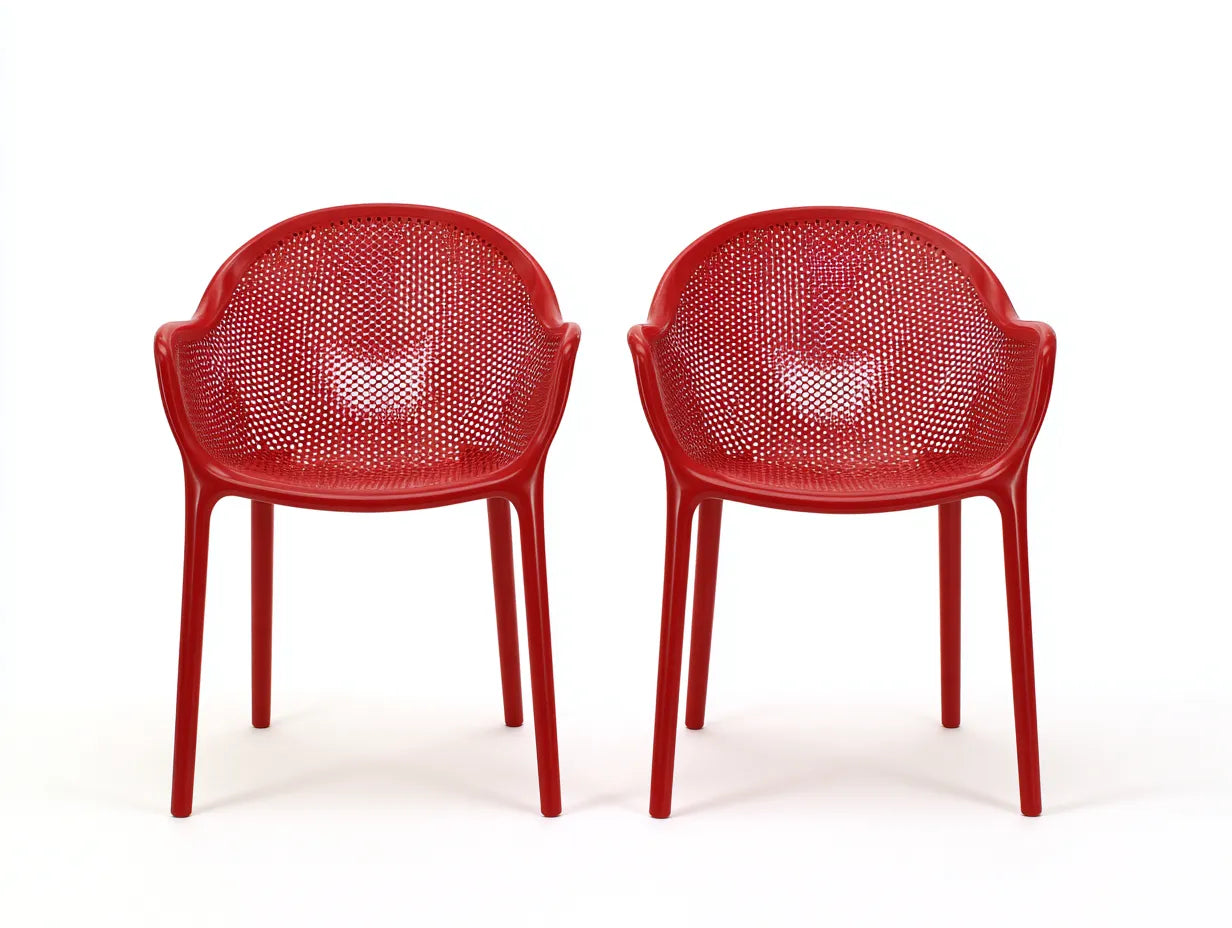 Sillas de comedor para exteriores de polipropileno 58×57×82 cm - rojo - juego de 2 con respaldo perforado