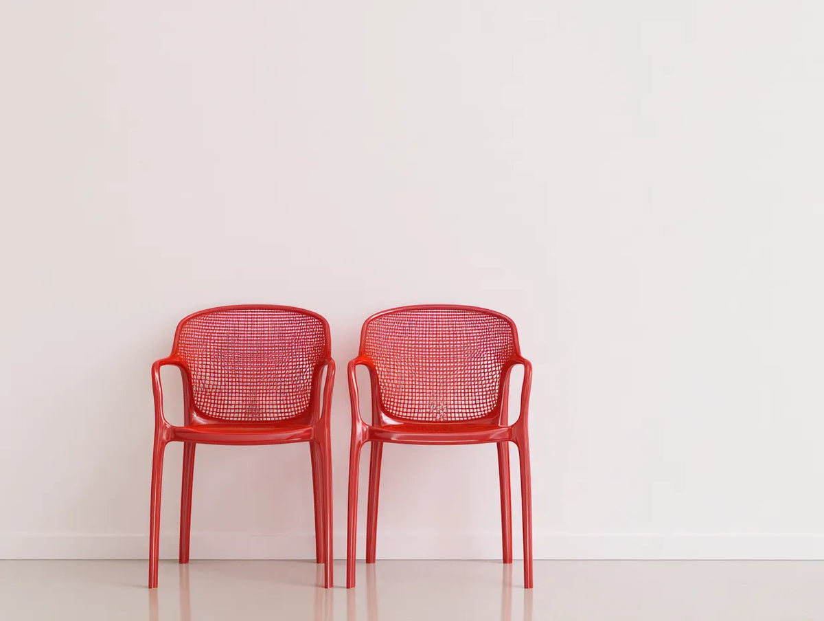 Sillas de comedor para exteriores de polipropileno 56 x 55 x 81 cm - rojo - juego de 2 con reposabrazos
