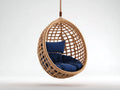 Silla colgante 95×85×125 cm - ratán natural y azul - asiento suspendido para terraza