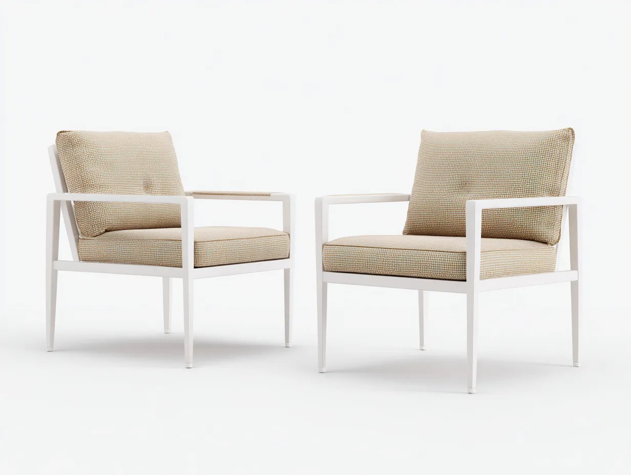 Sillas de comedor para exteriores 58 x 61 x 82 cm - metal y tejido beige/blanco - juego acolchado con brazos