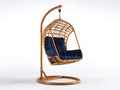 Silla colgante de ratán 105 x 100 x 195 cm - natural y azul - con soporte para terraza