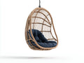 Silla colgante de ratán 95 x 75 x 125 cm - natural y azul - suspendida para terraza