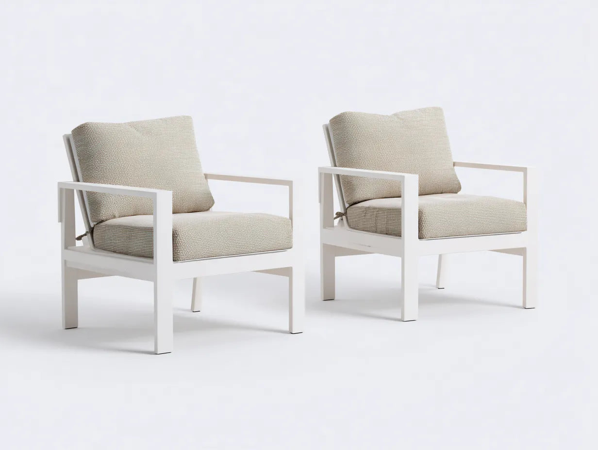 Sillas de comedor para exteriores de metal 70×72×78 cm - blanco y beige - diseño moderno con asiento acolchado para terraza y salón