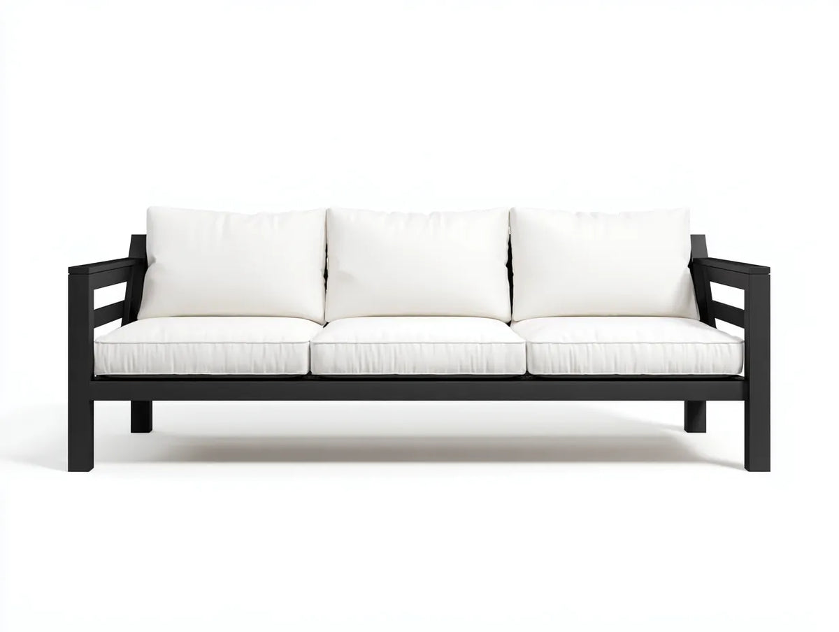 Sofá de 3 plazas con estructura metálica 225×90×82 cm - blanco y negro - diseño moderno confortable para salón